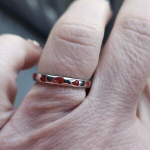 Handmade Sterling Silver 925 Red Enamel Infinity Hearts Band Ring Sz 6